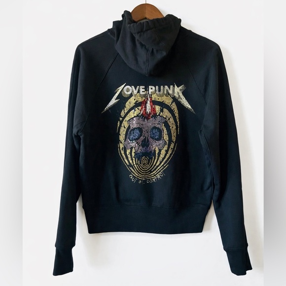 Zadig & Voltaire Jackets & Blazers - Zadig & Voltaire S Love Punk Skull Rhinestone Hoodie Black Cotton Pullover Rock